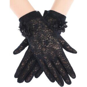 Women's Black Fingerless Floral Short Lace Gloves Party Tea Halloween Wedding